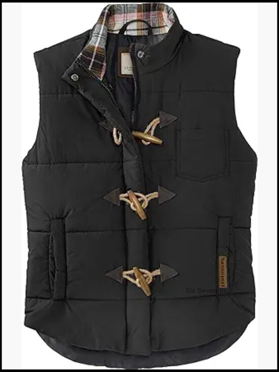 Jackets & Blazers - Women's Quilted Vest with Suede Front Opening and Snaps